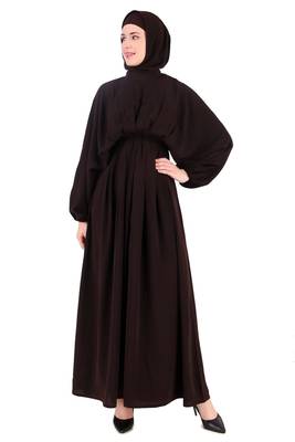 Ruched Box Pleated Brown Abaya 2