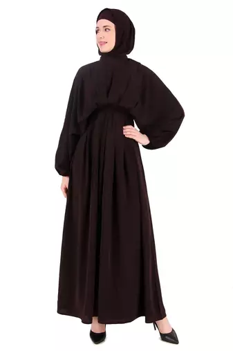 Ruched Box Pleated Brown Abaya