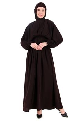 Ruched Box Pleated Brown Abaya 3