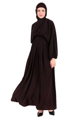 Ruched Box Pleated Brown Abaya 4