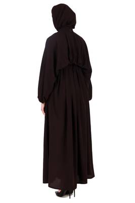 Ruched Box Pleated Brown Abaya 7