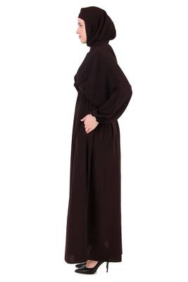 Ruched Box Pleated Brown Abaya 8