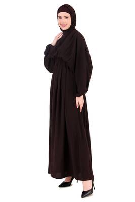 Ruched Box Pleated Brown Abaya 9