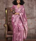 Mauve pink satin silk saree with brocade blouse