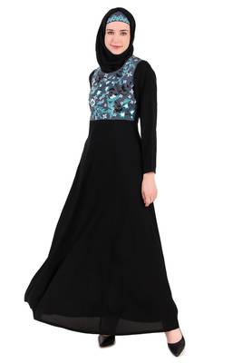Floral Embroidered Bodice Multi Panel Abaya 1
