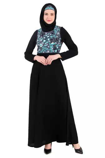 Floral Embroidered Bodice Multi Panel Abaya