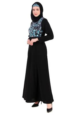 Floral Embroidered Bodice Multi Panel Abaya 3