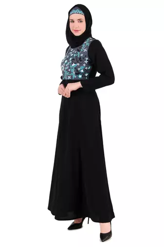 Floral Embroidered Bodice Multi Panel Abaya