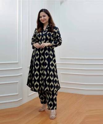 Rayon black aline kurti with pant 3