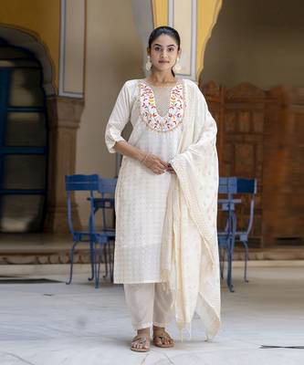 Vredevogel women's chanderi modal butti kurta with trouser pant & embroidered chanderi dupatta set 6
