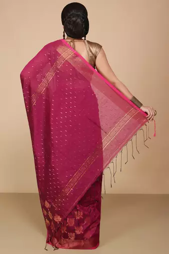 Magenta  Cotton Leaf Design Sarees with Jacquard Work with Blouse Piece