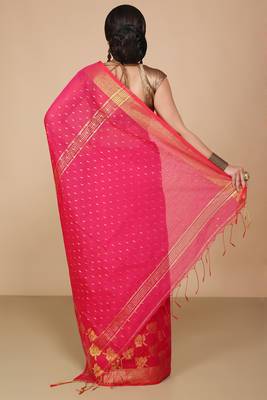 Pink  Cotton Leaf Design Sarees with Jacquard Work with Blouse Piece  5