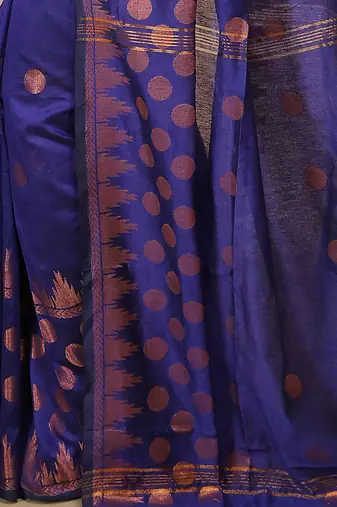 Blue Woven Handloom ball design  Cotton Saree 
