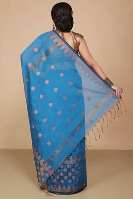 Turquoise Woven Handloom ball design  Cotton Saree  5