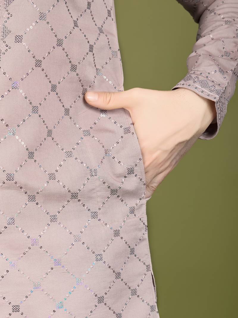 Beige viscose silk thread & sequins embroidered work wedding festival marriage party wear straight kurta with dupatta