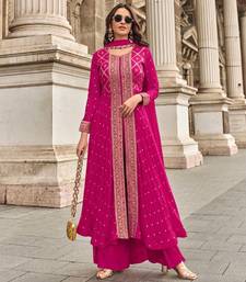 Pink chinon sequin embroidered salwar suit (free size)