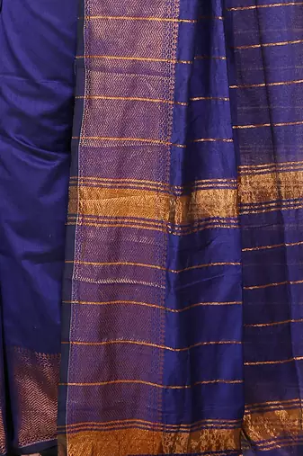 Blue Zari Border Checked Cotton zori Blend Saree 