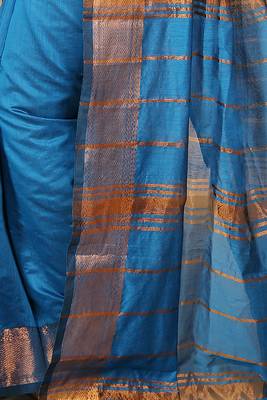 Turquoise Zari Border Checked Cotton zori Blend Saree   5