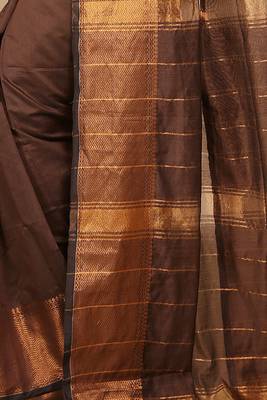 Brown Zari Border Checked Cotton zori Blend Saree  5