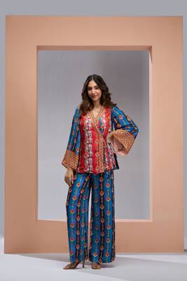 Navy blue silk printed co-ord set 1