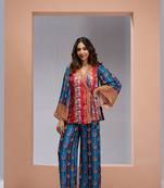 Navy blue silk printed co-ord set