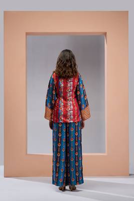 Navy blue silk printed co-ord set 3