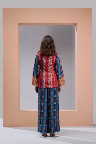 Navy blue silk printed co-ord set