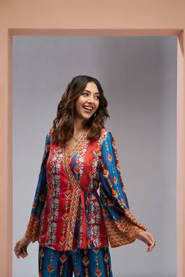 Navy blue silk printed co-ord set 4