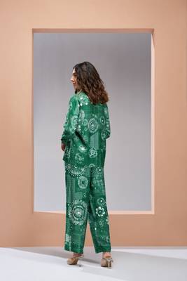 Dark green muslin silk printed co-ord set 4