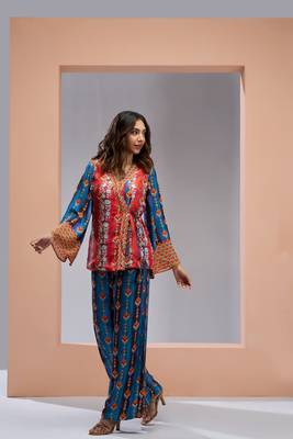 Navy blue silk printed co-ord set 5