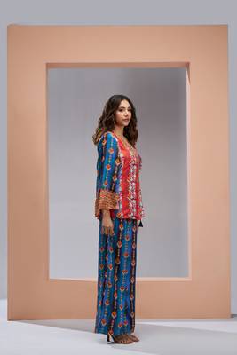 Navy blue silk printed co-ord set 6
