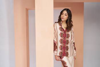 Cream printed silk co-ord sets 4