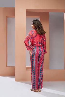Coral pink muslin silk printed co-ord set 3