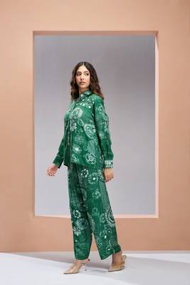 Dark green muslin silk printed co-ord set 6