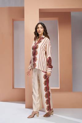 Cream printed silk co-ord sets 5