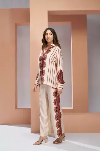 Cream printed silk co-ord sets