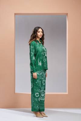 Dark green muslin silk printed co-ord set 7