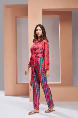 Coral pink muslin silk printed co-ord set 5