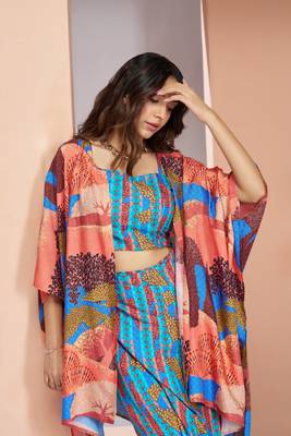 Aqua blue muslin art silk skirt set 4