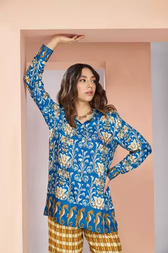 Royal blue muslin silk co - ord sets