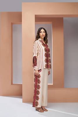 Cream printed silk co-ord sets 6