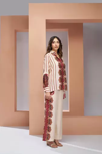 Cream printed silk co-ord sets