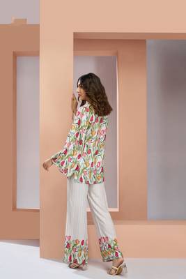 Off white muslin art silk printed Co-ord set 3