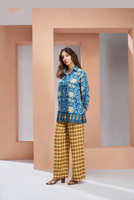 Royal blue muslin silk co - ord sets 5