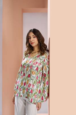 Off white muslin art silk printed Co-ord set 4