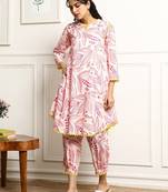Pink cotton blend printed kurta set 