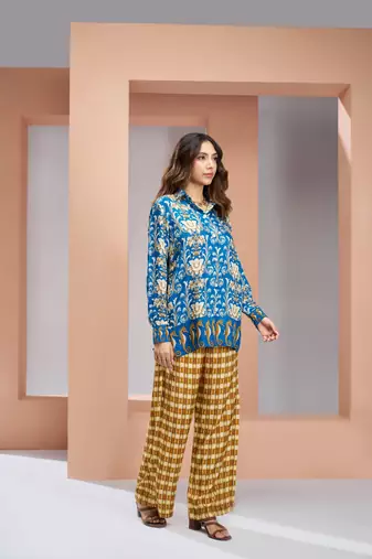 Royal blue muslin silk co - ord sets