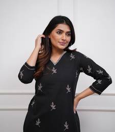 Black embroidered viscose kurta set