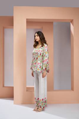 Off white muslin art silk printed Co-ord set 6