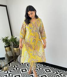 Yellow viscose printed kurta set